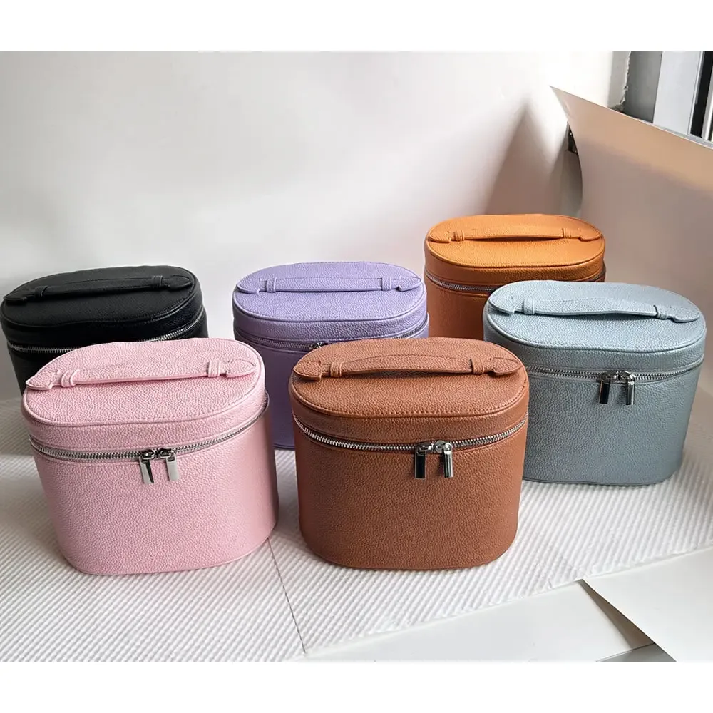 sacs à cosmétiques de voyage en cuir pu avec poignée minimaliste, double fermeture éclair, trousse de maquillage de beauté portable pour dames, nouvelle collection