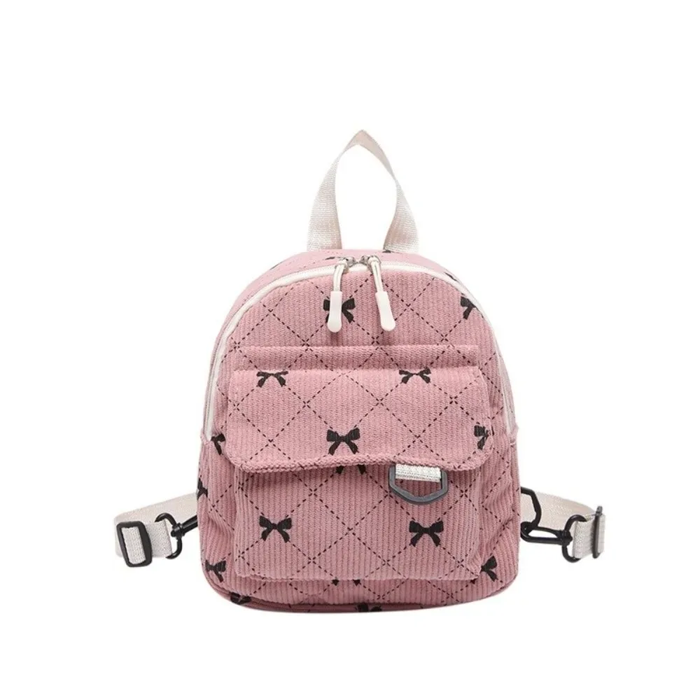 mini sac à dos en velours côtelé avec nœud imprimé, sac à bandoulière léger, style coréen, sac à dos à plusieurs nœuds pour adolescentes