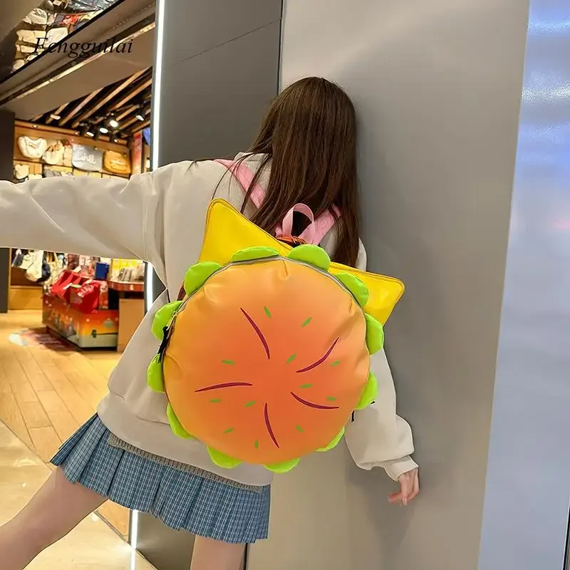 sac à dos tendance en forme de burger - sac à dos amusant en cuir pu pour adolescents et style décontracté urbain