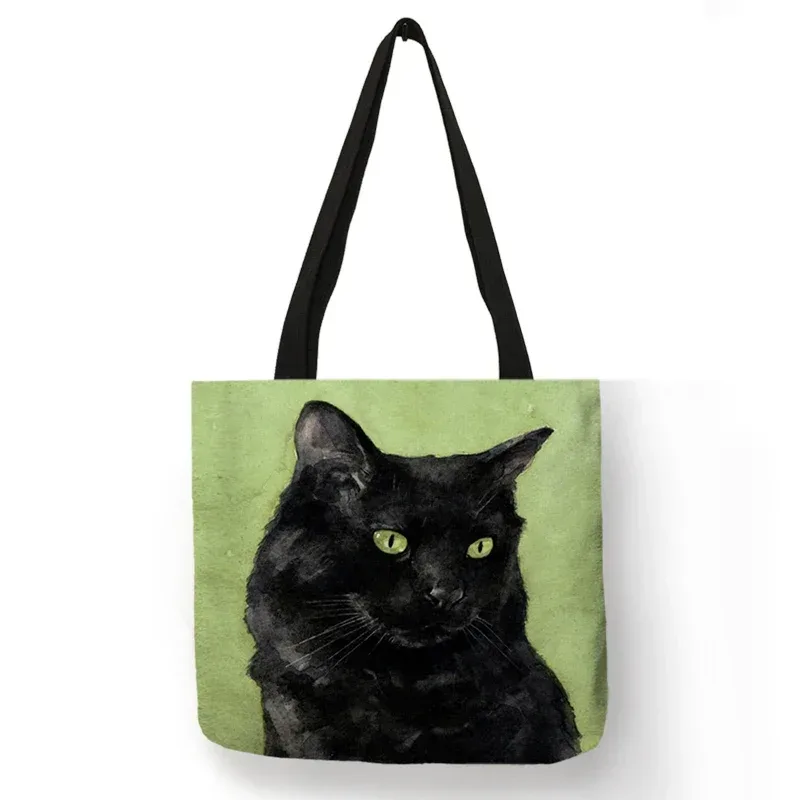 sac à bandoulière imprimé chat noir pour femmes, fourre-tout, sacs à main, peinture artistique animale, sac de shopping graphique pour boutique, supermarché, fourre-tout de plage