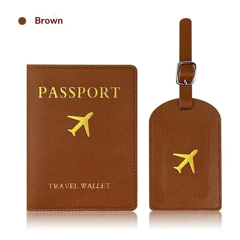 lot de 2 : housse de passeport en pu et étiquette de bagage d'identification pour valise, porte-nom, adresse et passeport