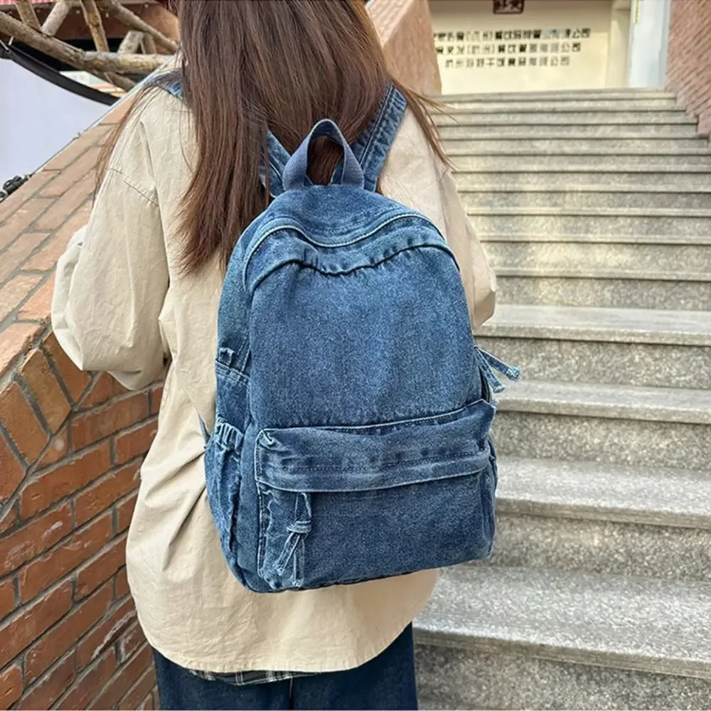 sac à dos en jean y2k tendance, style urbain, grande capacité, sac à main vintage, sac de shopping, sac bandoulière uni de style japonais pour fille