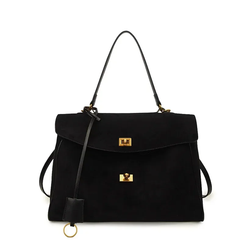 sac à main en cuir group pour femme, marque de luxe, marron, daim givré, fourre-tout localité, à la mode