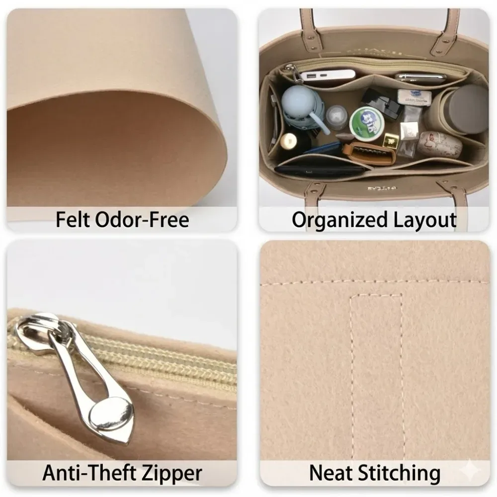 organisateur de sac à main pour coach central tote, avec fermeture éclair, séparateur de sac à main, formeur de sac à main, doublure avec plusieurs poches, sac de rangement pour le maquillage