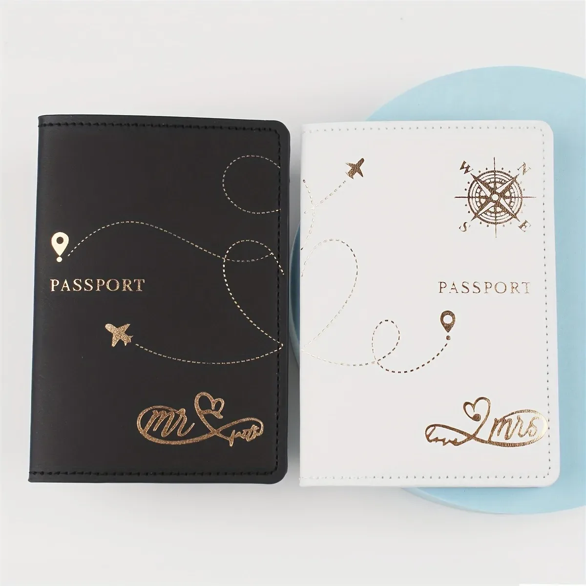 lot de 2 étuis de passeport en cuir pu mr & mrs, porte-cartes léger, accessoires de voyage, portefeuille, cadeau pour couples