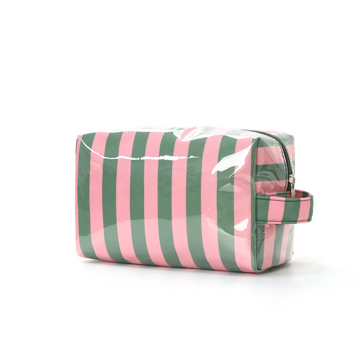 sac de maquillage imperméable à rayures en pvc transparent avec revêtement |   pochette de rangement de voyage mignonne et facile à nettoyer avec fermeture éclair pour les essentiels de vacances à la plage