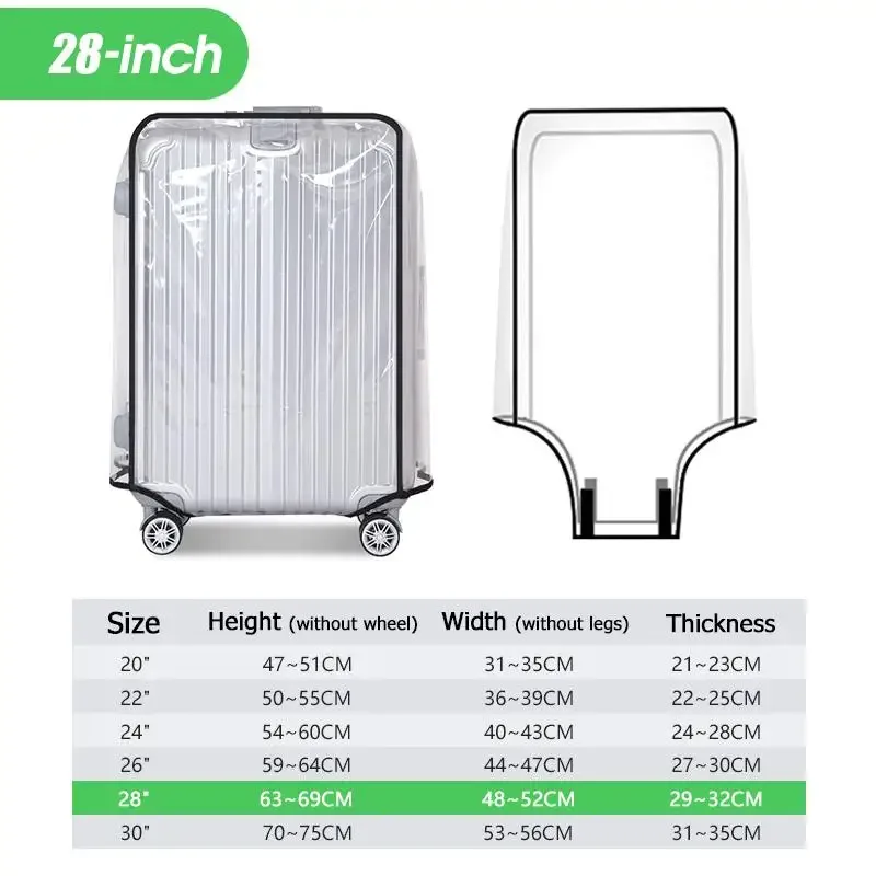 housse de bagage transparente de voyage, imperméable et anti-poussière, en pvc, résistante à l'usure, convient aux valises de 20 à 30 pouces
