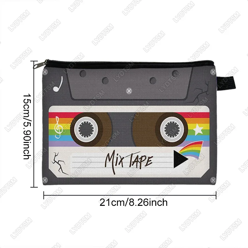 boîte à cassettes années 80 et 90, étui à cosmétiques graphique, cassette de mixage musical, sacs à maquillage pour femmes, sacs de rangement pour rouge à lèvres, trousse de toilette old school