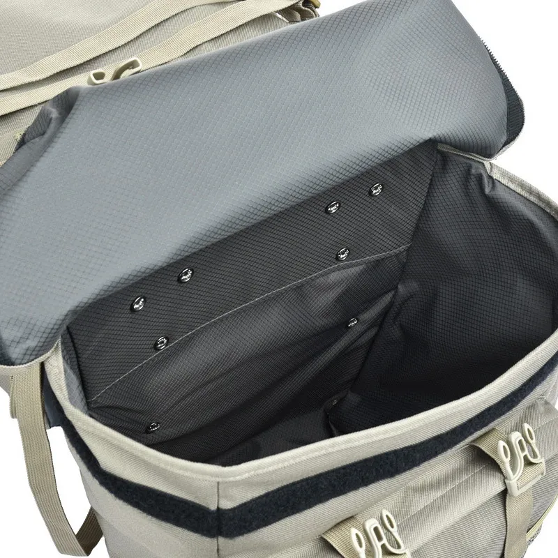 sac vélo nylon beige compartiments latéraux poche zip fermure kam hook grande capacité transport voyage cyclisme