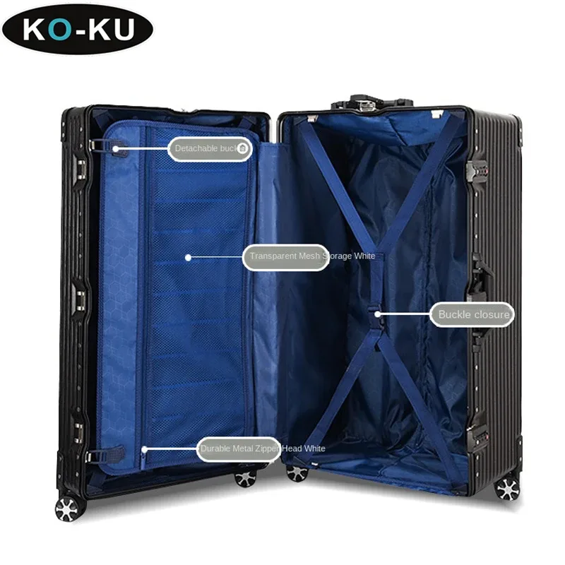 ko-ku valise surdimensionnée 40/50/60 ''cadre en aluminium abs + pc boîtier de chariot épaissi bagage de grande capacité 20 valise à main
