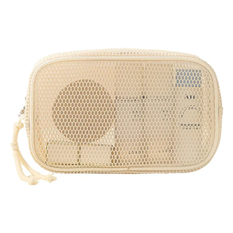 sac à cosmétiques en nylon décontracté, à main, avec fermeture éclair, sacs à maquillage en maille, sacs de toilette multifonctionnels en maille, pour femmes