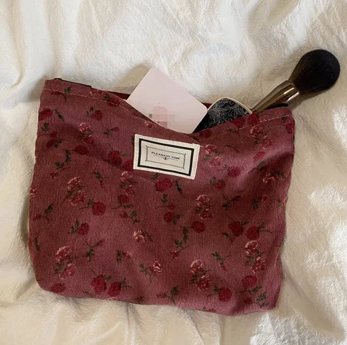 sac à cosmétiques brodé en velours côtelé, pochette, grands sacs de rangement de maquillage, pochette à cosmétiques coréenne pour femmes, trousse de toilette mignonne et de beauté