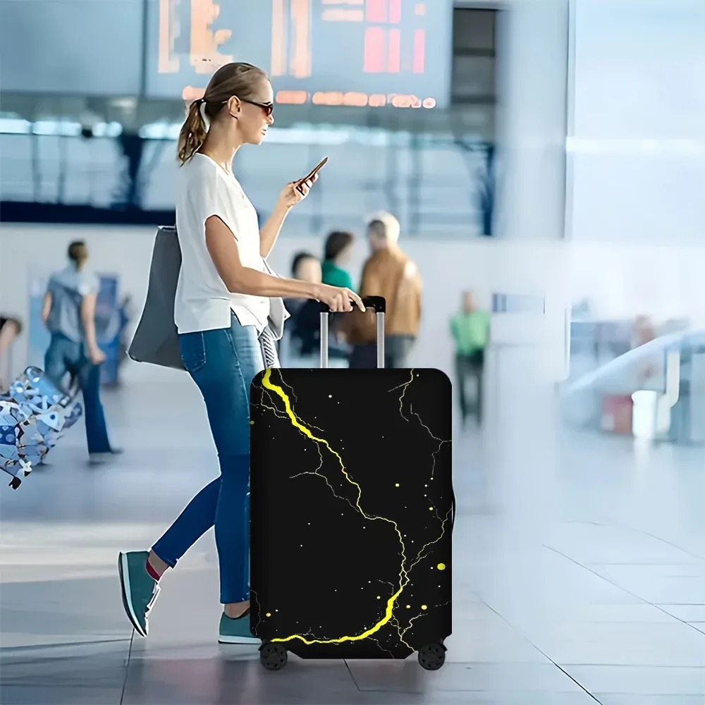 housse valise polyester motif foudre jaune fond noir roulettes poignée protection voyage grande taille