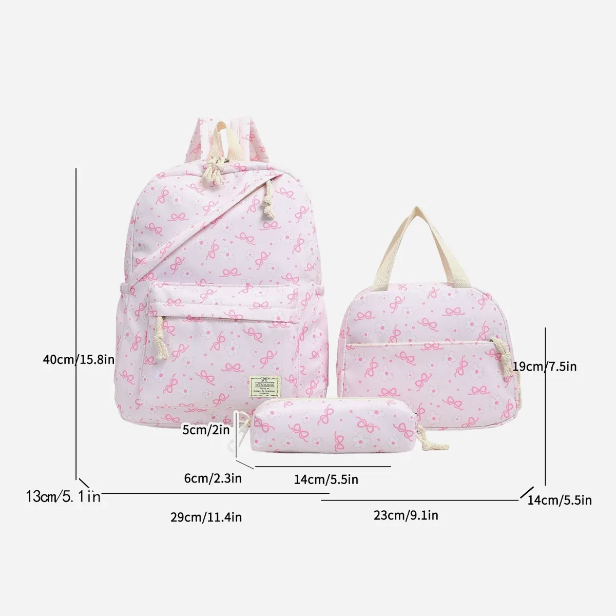 Sac Dos Nylon Nœuds Fleurs Roses Blancs Sacs École Femmes Accessoires Trousse Pochette Voyager Campus