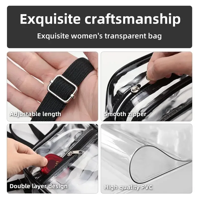 sac à bandoulière transparent pour femme, approuvé pour les stades, sac à main transparent en pvc pour concert, sac à bandoulière simple avec poche avant, sac à main décontracté
