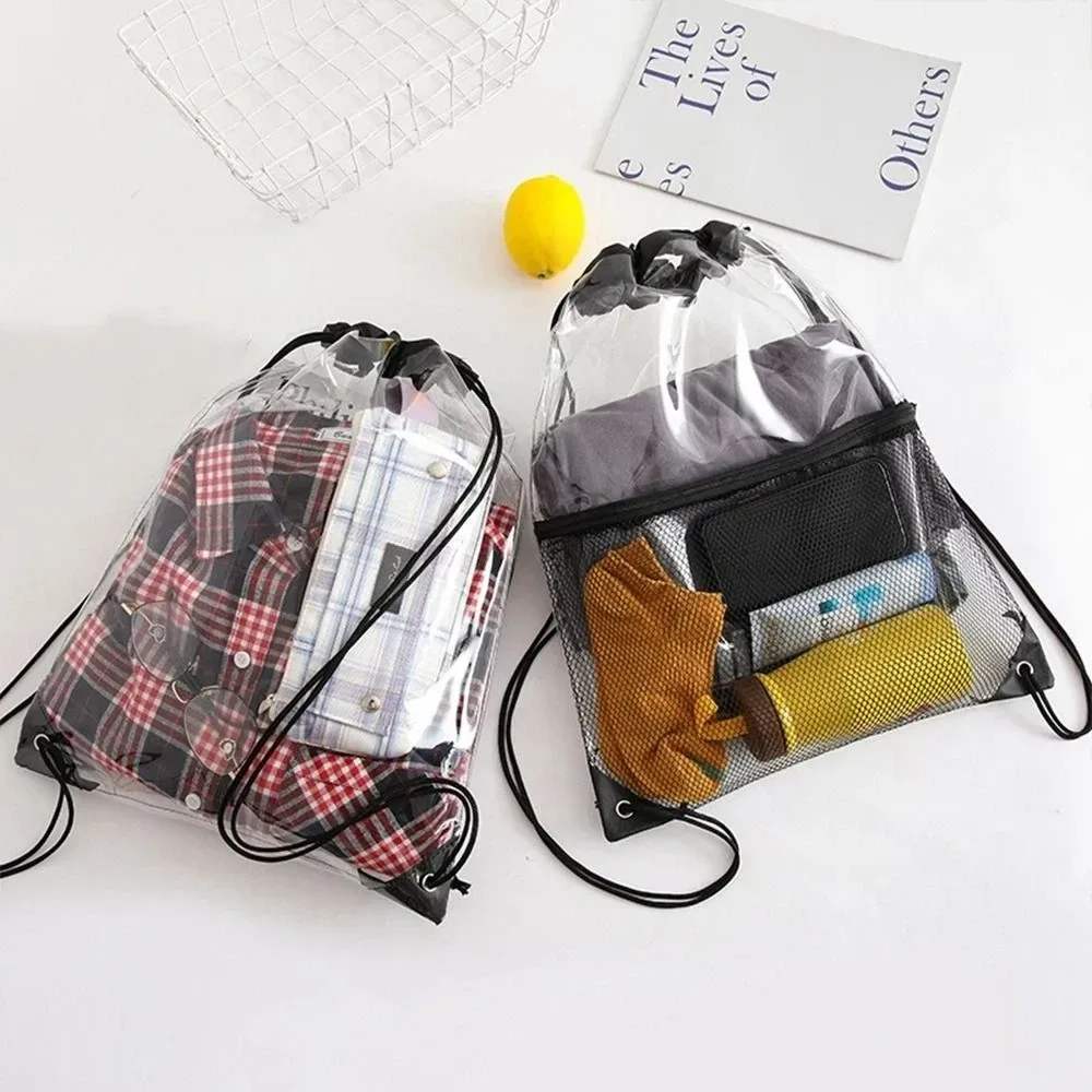 sac à dos décontracté grande capacité avec cordon de serrage, sac de plage étanche en pvc transparent, sac d'escalade pliable, sac de voyage en gelée