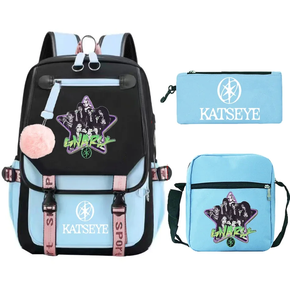 sac dos toile noire rose pastel groupe féminin dessin animé pochette bandoulière poches ouvertes courbe physiologique dos décontracté voyager étudiant scolaire ordinateur portable