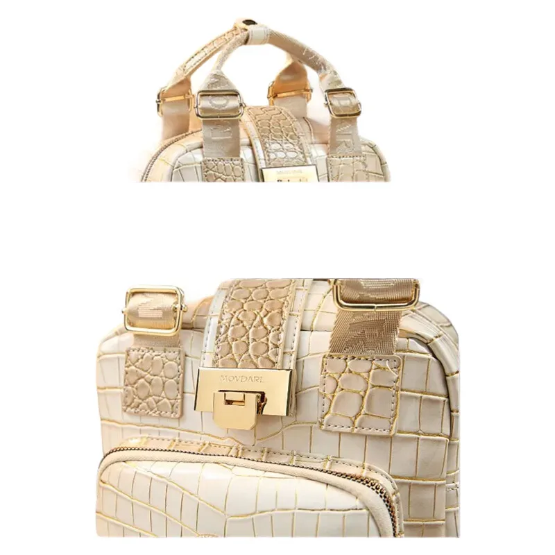 sac à dos motif crocodile pour femmes, fourre-tout en cuir véritable, sac à bandoulière multifonctionnel de grande capacité convertible, fourre-tout