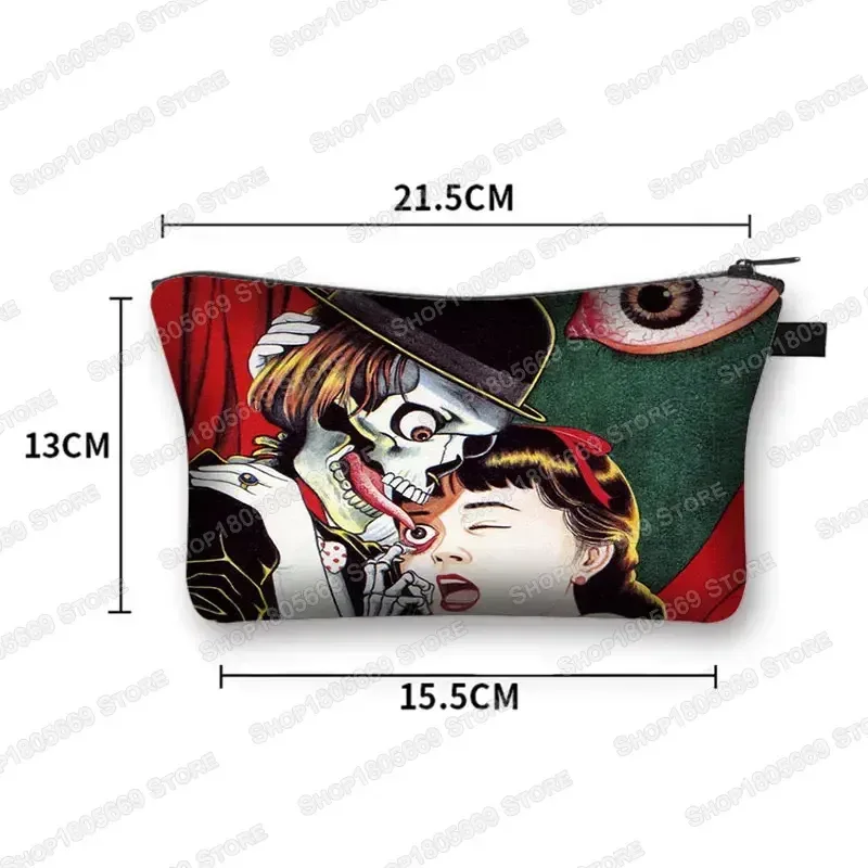trousse à cosmétiques imprimée manga d'horreur tomie spiralized pour femmes, trousse de maquillage, rouge à lèvres, trousse de toilette, mini sac à main pour filles, trousse à cosmétiques