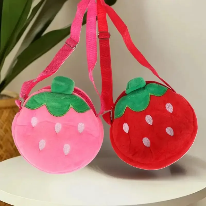 sac à bandoulière en peluche fraise de dessin animé, sac à bandoulière mignon en forme de fraise, sac pour téléphone, porte-monnaie, portefeuille pour enfants et adultes, cadeau