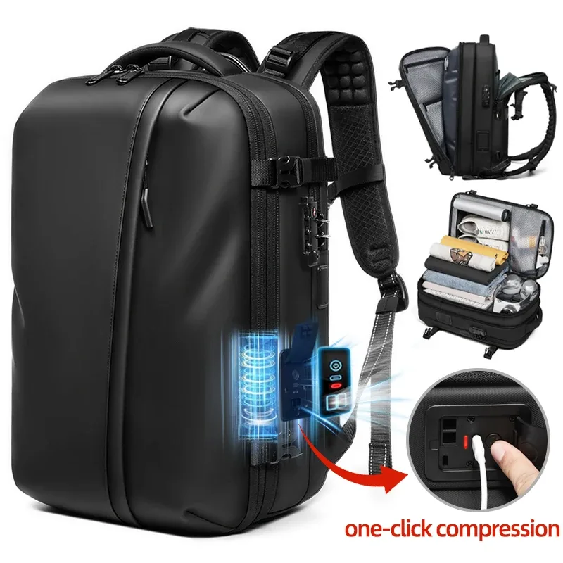 sac à dos de voyage pour homme avec pompe de compression à démarrage rapide, sac à dos pour ordinateur portable 17 pouces, randonnée, affaires, 60l, sac à dos scolaire extensible