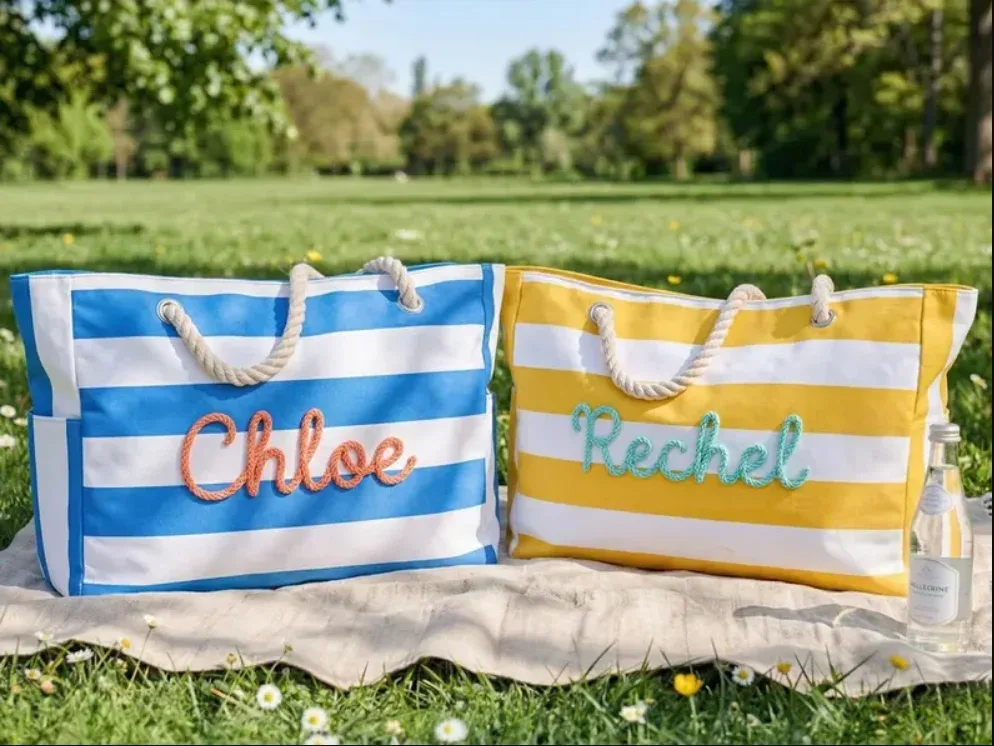cadeau personnalisé pour la fête des mères, sac de plage rayé avec fermeture éclair, sac fourre-tout avec nom personnalisé, sacs fourre-tout pour les demoiselles d'honneur, sac de piscine imperméable