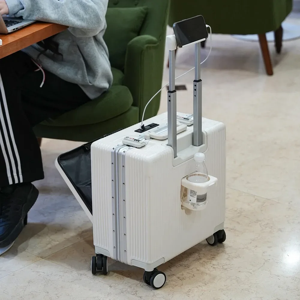valise de poche à ouverture avant, cadre en alliage d'aluminium, bagages roulants de 18 pouces, sacs de chariot de voyage à main avec roue rotative