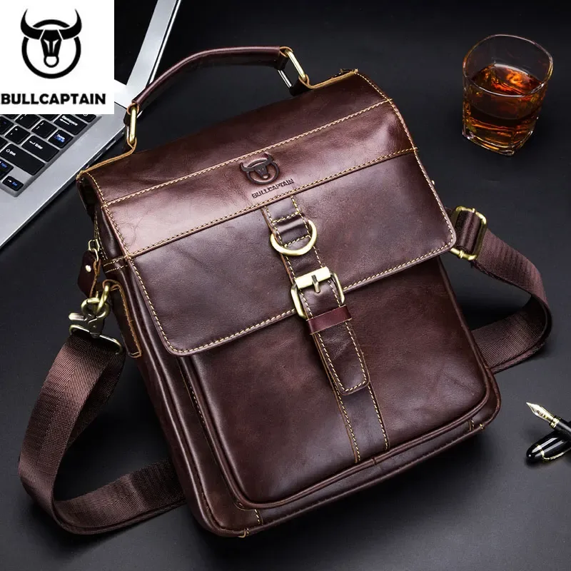 bullcaptain sac à bandoulière en cuir pour hommes, sac à bandoulière d'affaires rétro, sac à main décontracté pour jeunes étudiants de grande capacité