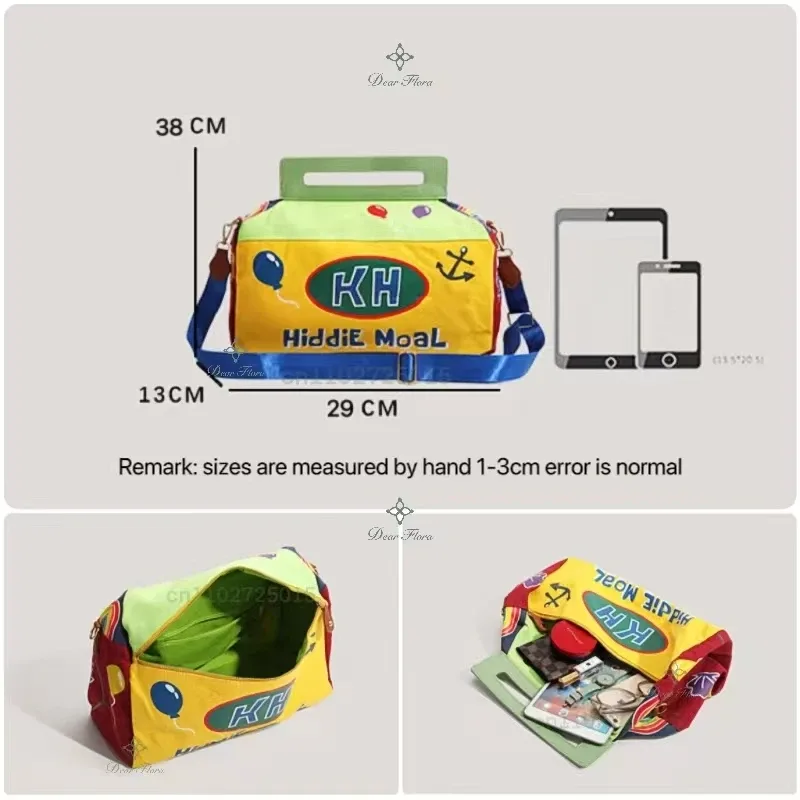 y2k – sac à bandoulière de dessin animé, fourre-tout amusant sous les bras, mignon, messager en toile à fermeture éclair, sac de voyage kawaii, sac de rangement