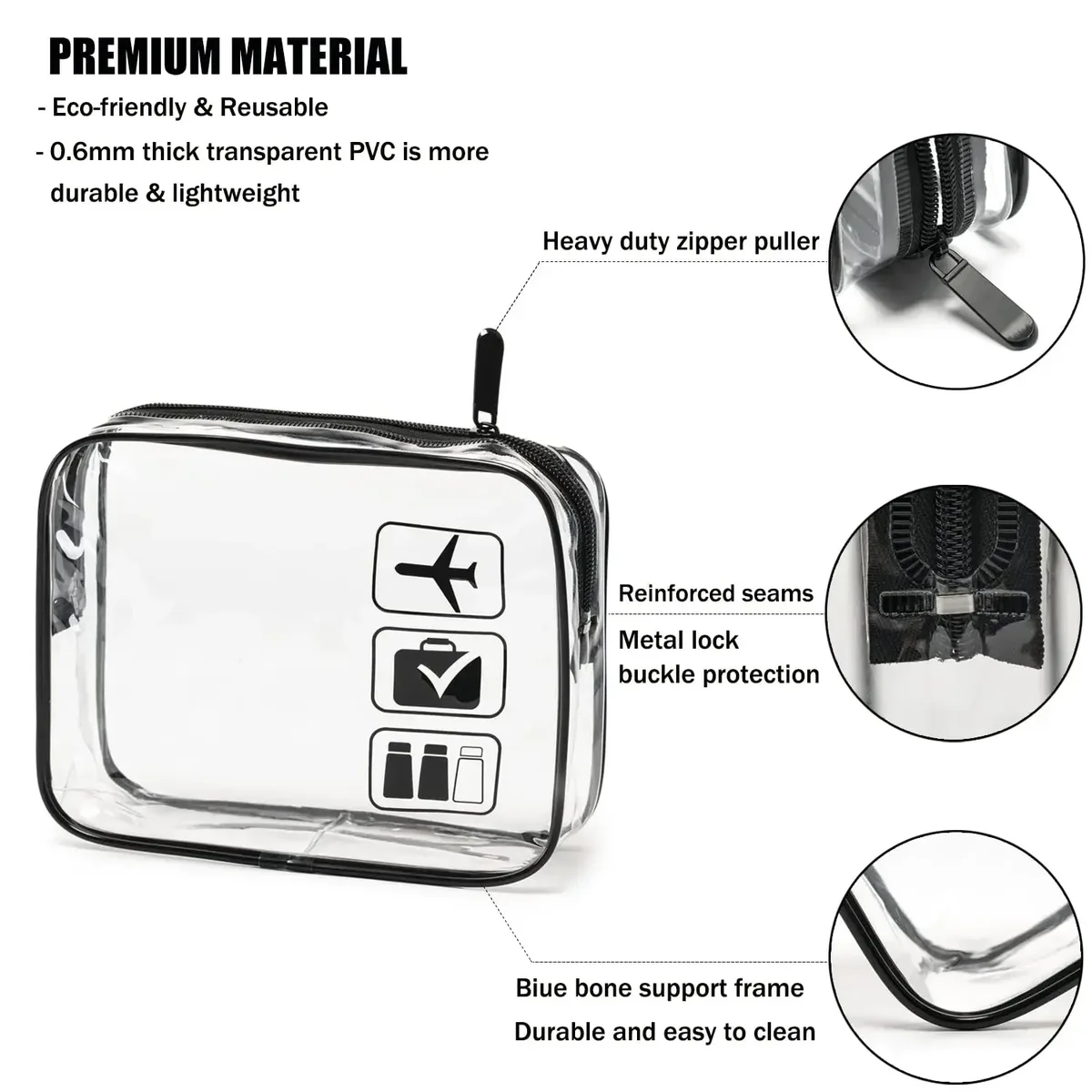trousse de maquillage transparente avec fermetures éclair, 1/3 pièces, organisateur transparent étanche, sacs à cosmétiques pour vacances, voyage d'affaires, salle de bain aéroport