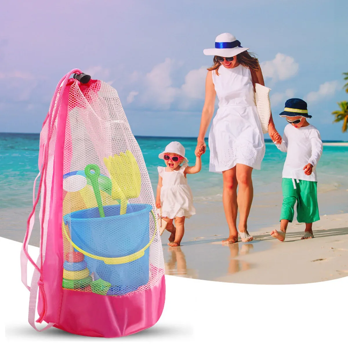 sac de plage pliable et portable en maille, 1 pièce, sac de natation, paniers de jouets de plage, sac de rangement, sacs étanches pour natation en plein air, sac sec