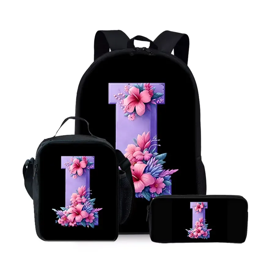 nouvel ensemble de sacs à dos trois pièces à motif alphabet anglais pour garçons et filles – meilleurs cadeaux – sac à dos scolaire plat 2d dessin animé pour enfants