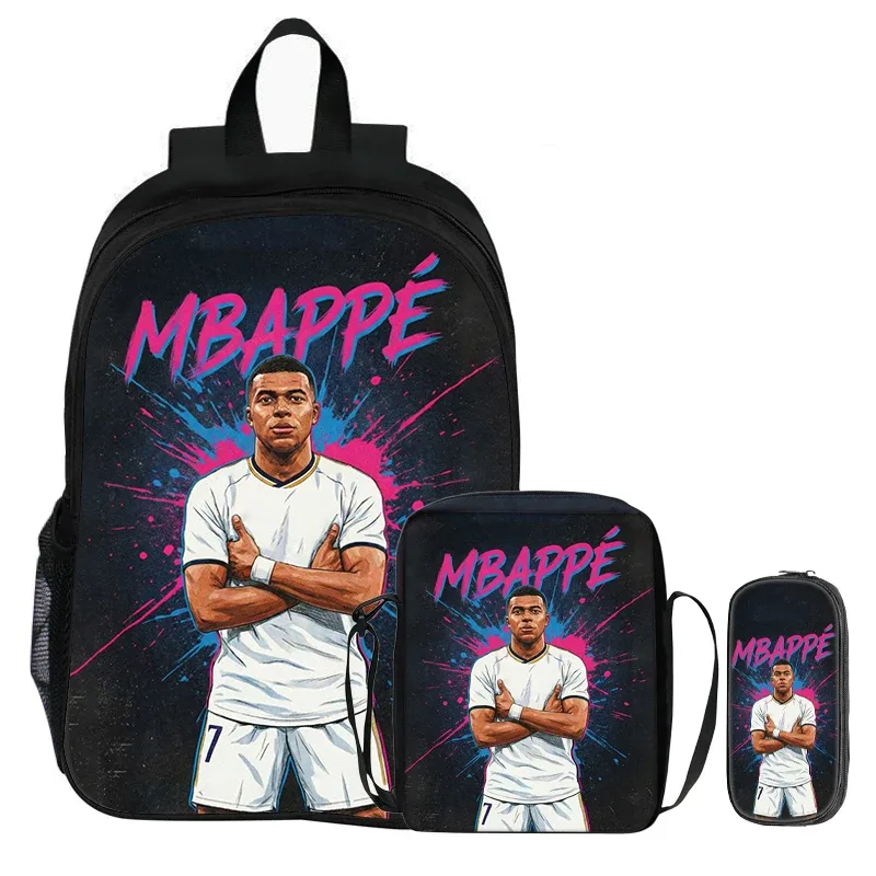 m-mbappe – ensemble de 3 pièces pour enfants, sac à dos pour étudiants, sac à bandoulière pour l'école, sacs à crayons, sac à livres, sac à dos de star du football, meilleur cadeau