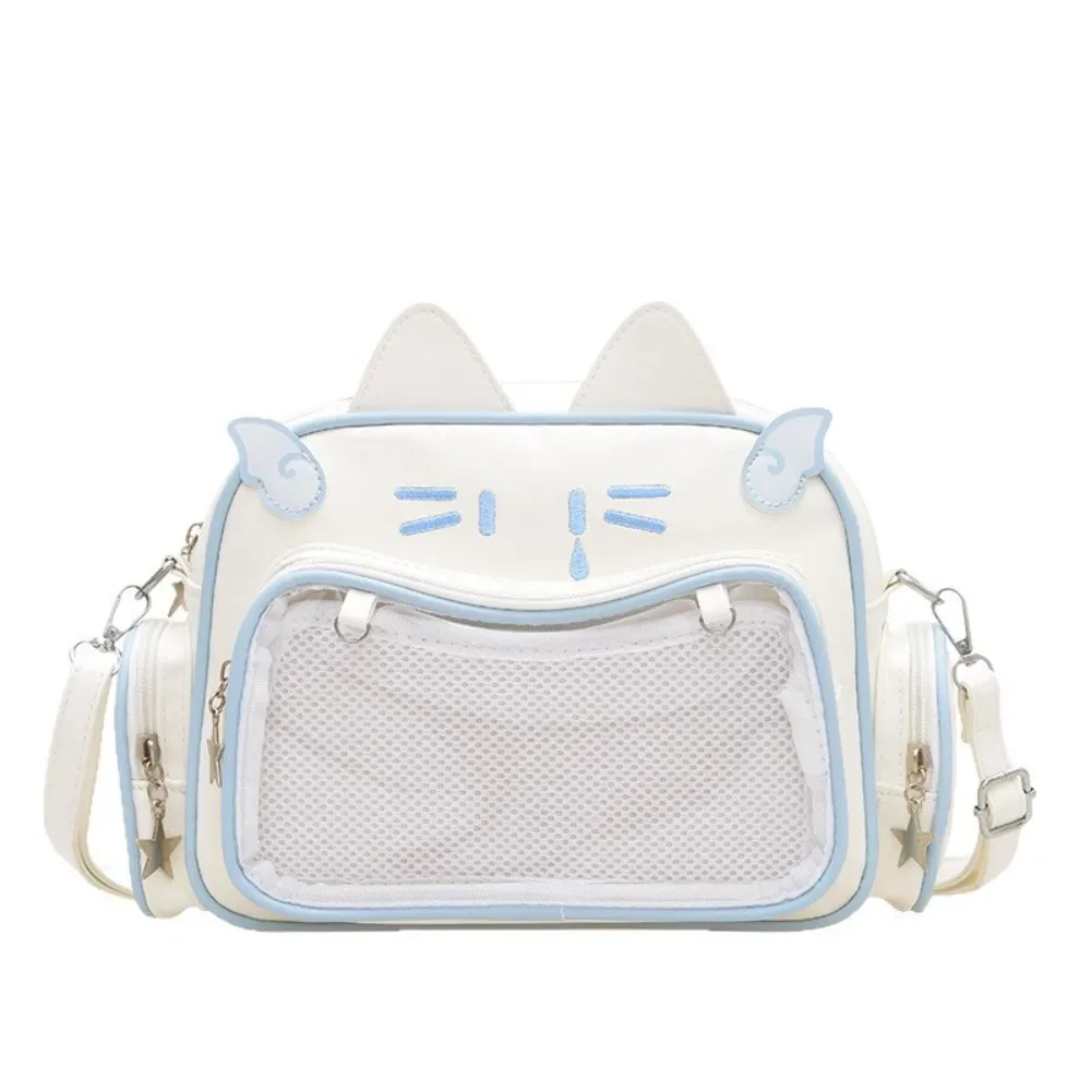sac à bandoulière y2k adge display pour femme, style preppy jk, sac itabag chat mignon, pochette transparente kawaii, en cuir pu