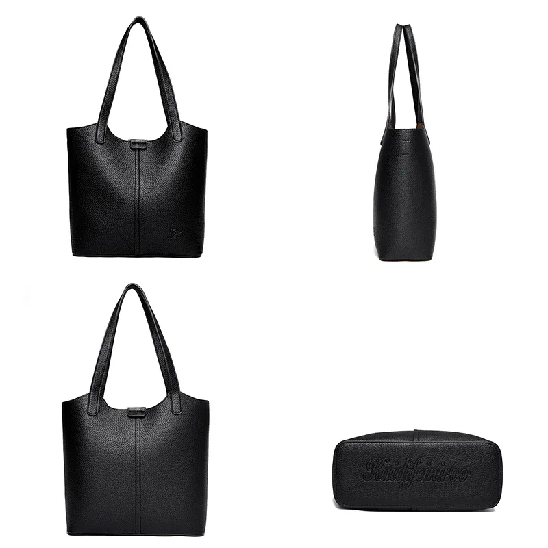 sac à bandoulière en cuir souple pour femmes, marque authentique, fourre-tout décontracté, couleur unie, sac à main design simple, sac de transport