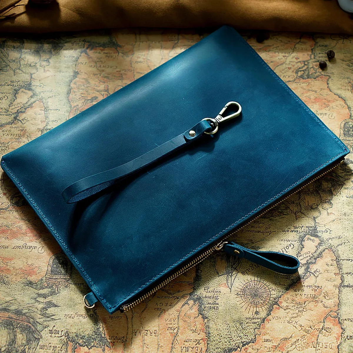 pochette de rangement de documents vintage en cuir véritable, avec fermeture éclair, porte-papier mince pour ipad mini et smartphone, bureau de voyage