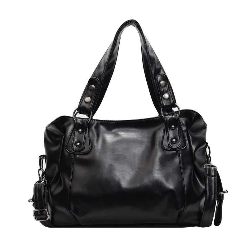 sac à bandoulière spacieux de marque rétro pour femmes, sac à bandoulière classique de luxe de couleur unie, fourre-tout en cuir pu souple de grande capacité
