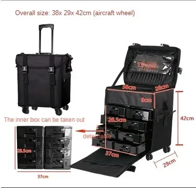 valise à roulettes professionnelle, grand sac à cosmétiques, trolley, broderie, maquillage, miles, rolley