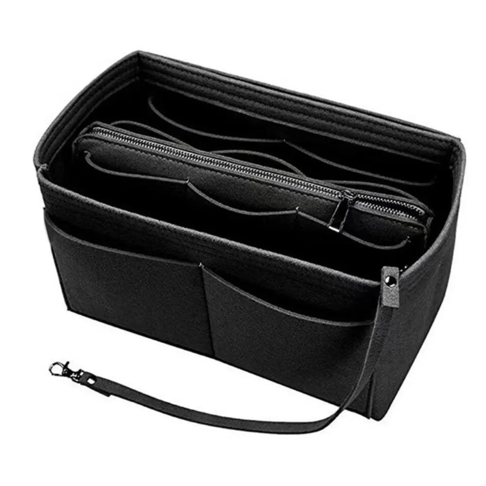 organisateur de sac à main léger en feutre, pochette de rangement pour cosmétiques, couleur unie, sac multifonctionnel pour articles de toilette.