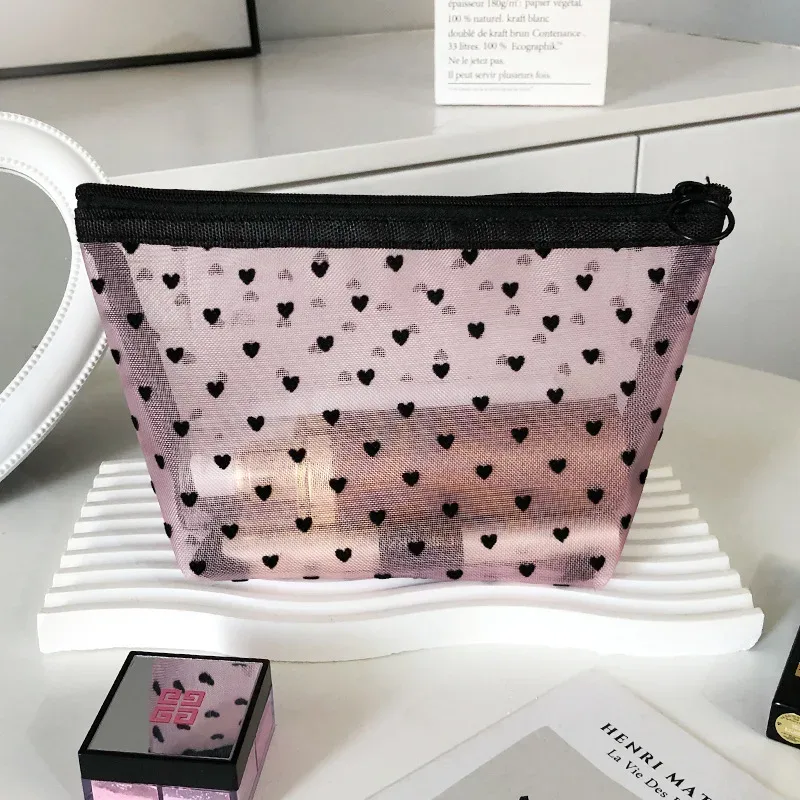 trousse de maquillage d'extérieur personnalisée en maille de nylon transparente, sacs à cosmétiques, pochette d'organisation de voyage, fermeture éclair, maquillage de plage, sac à main pour femmes
