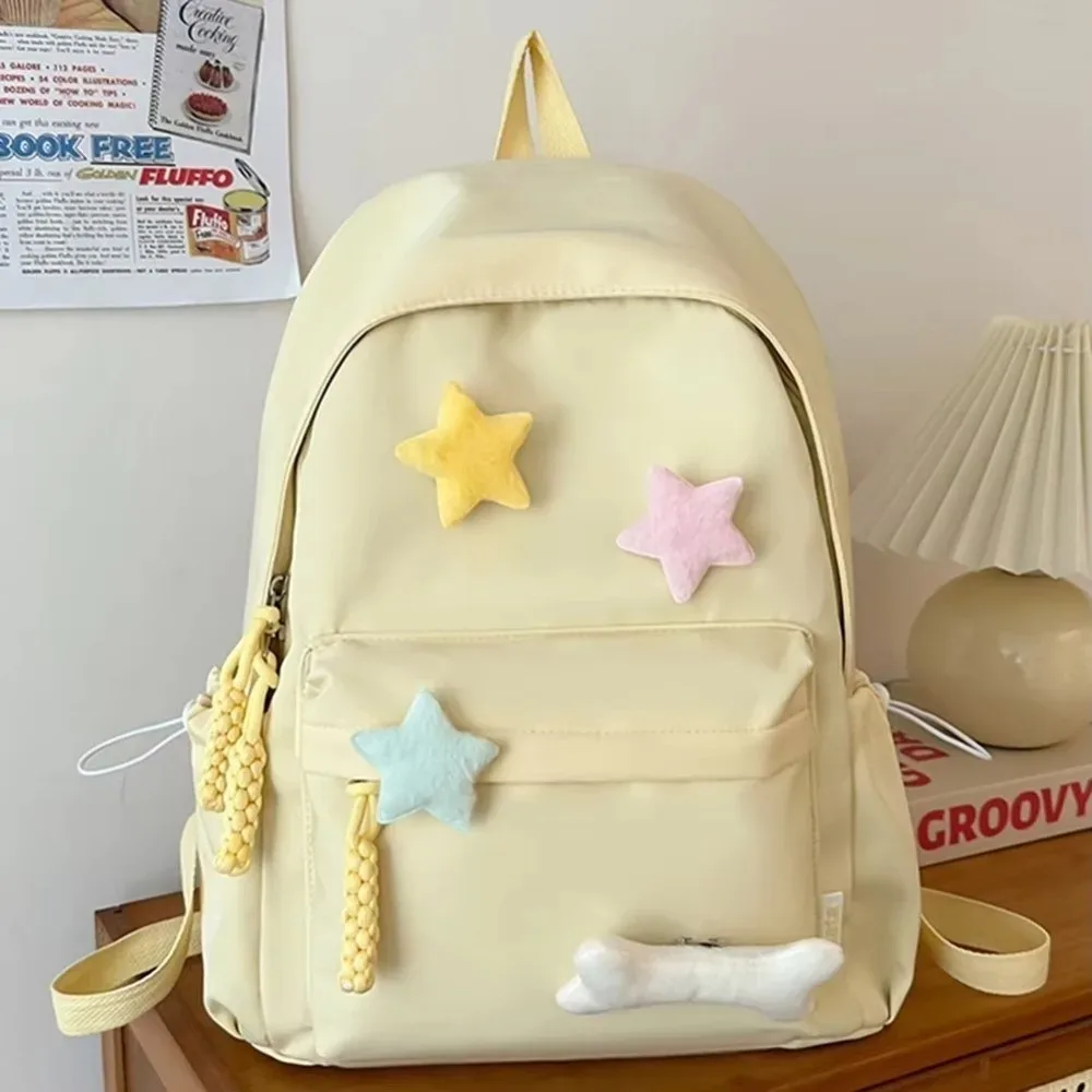 sac à dos en toile à motif étoiles, bretelles réglables, multi-compartiments, fermeture éclair, grande capacité, sac à dos décontracté pour étudiants