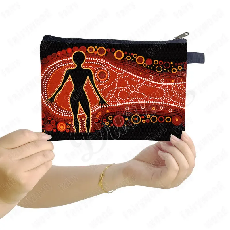 trousse de maquillage à imprimé points aborigènes australiens, sac de rangement pour rouge à lèvres et téléphone, pochette de toilette pour femme, motif culturel indigène