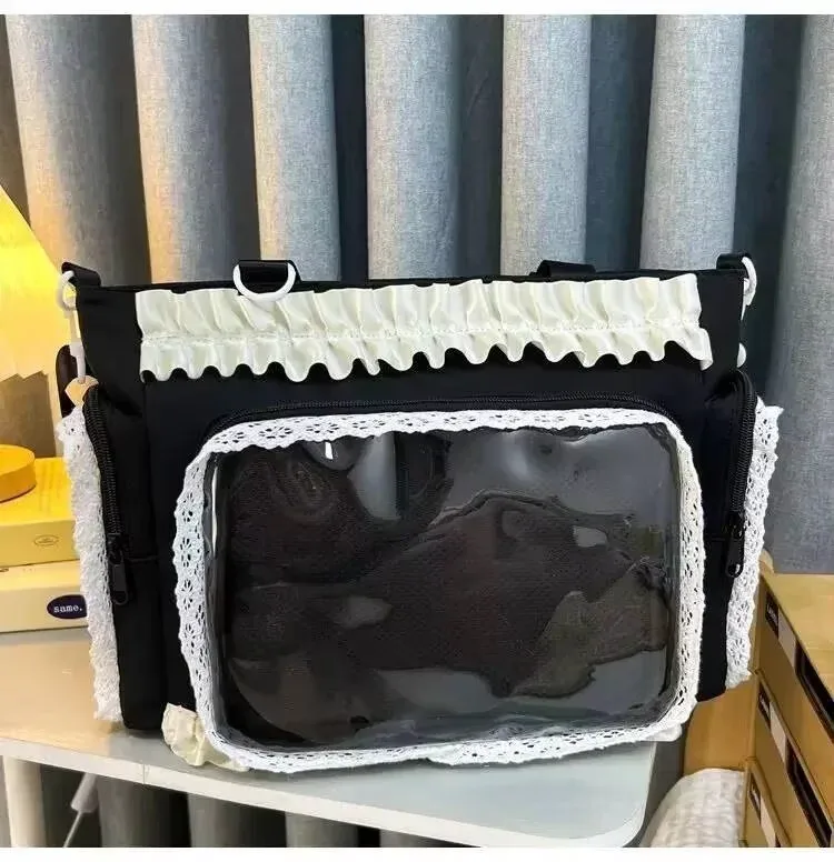 y2k nouveau sac à bandoulière doux ita lolita fille sac à bandoulière transparent femmes grande capacité sac fourre-tout en dentelle mignon bricolage affichage sac à main