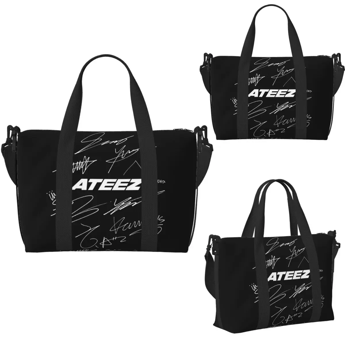 ateez personnalisé-logo + autographes sac de voyage de plage sacs fourre-tout de grande capacité pour salle de sport yoga femmes shopping sac à bandoulière
