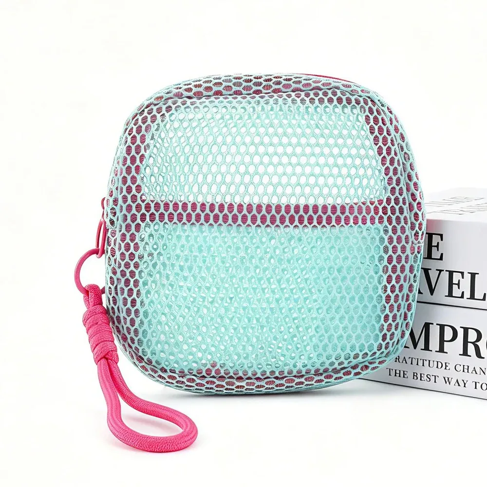 sac de rangement cosmétique tendance de grande capacité - trousse de toilette de voyage en maille violette/verte avec plusieurs compartiments, design léger et pliable, adapté pour la salle de sport, le camping et les v