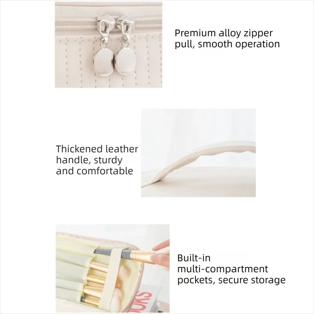 sac de rangement de lavage de voyage polyvalent, grande capacité, mignon gâteau, sac à cosmétiques, couleur unie, organisateur de toilette en cuir pu pour femme