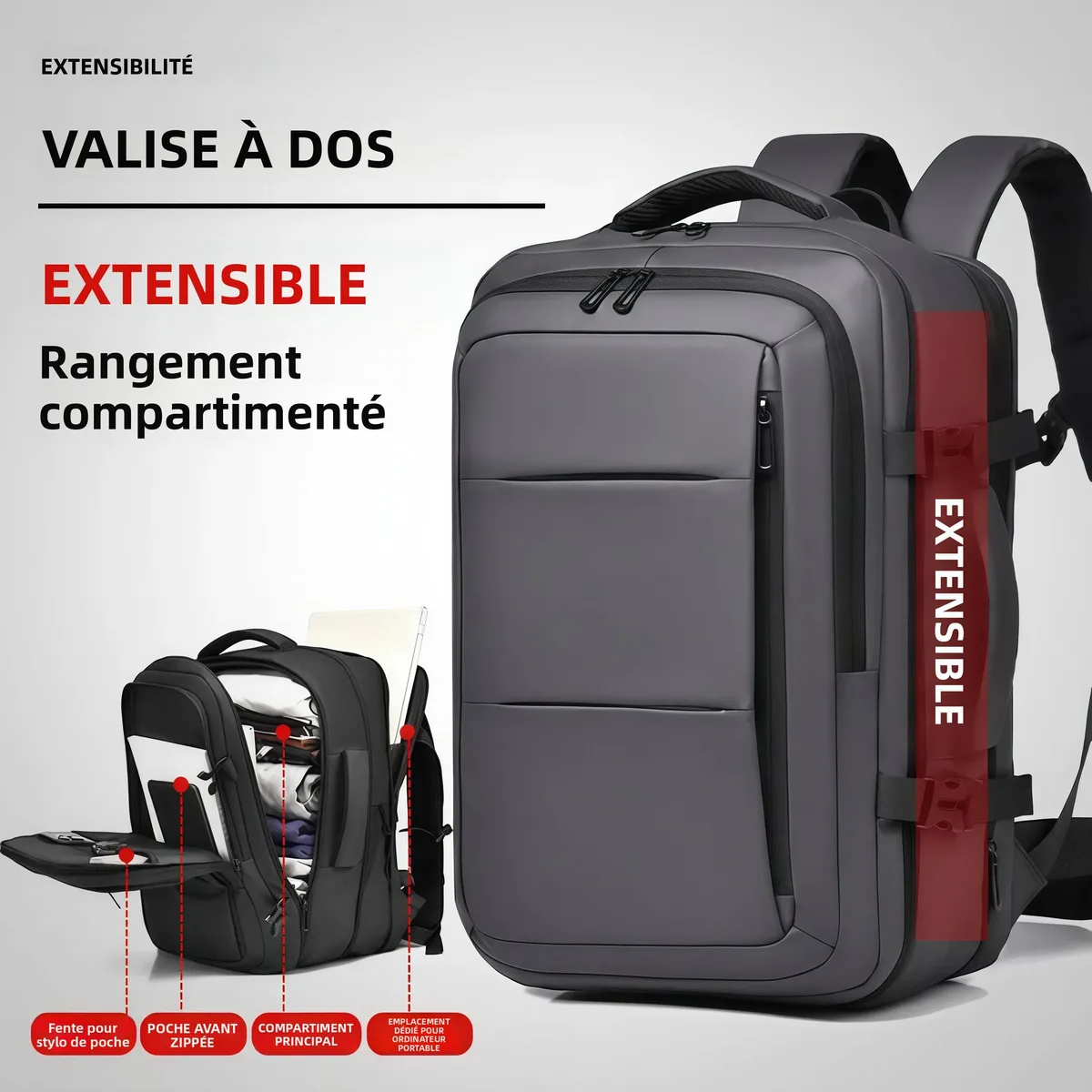Sac a Dos Compression Vide Expansible 20L a 35L Etanche Oxford Enduit TPU Polyester Anti-Rayures Voyage Ordinateur Homme Affaires Randonnee Scolaire Daypack Poche Separation Humide Sec Bretelles 15.6 Pouces Noir