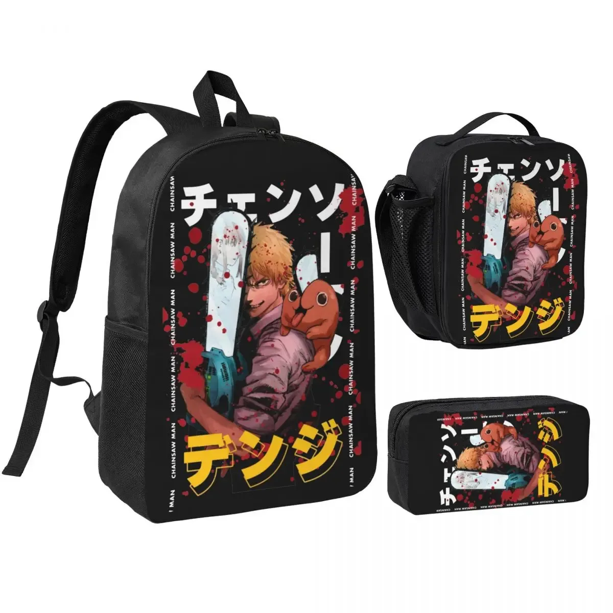 sac dos polyester noir motif graphique format rectangulaire bandoulière grande capacité voyage école université travailler transport documents ordinateur portable luncheon sac crayons