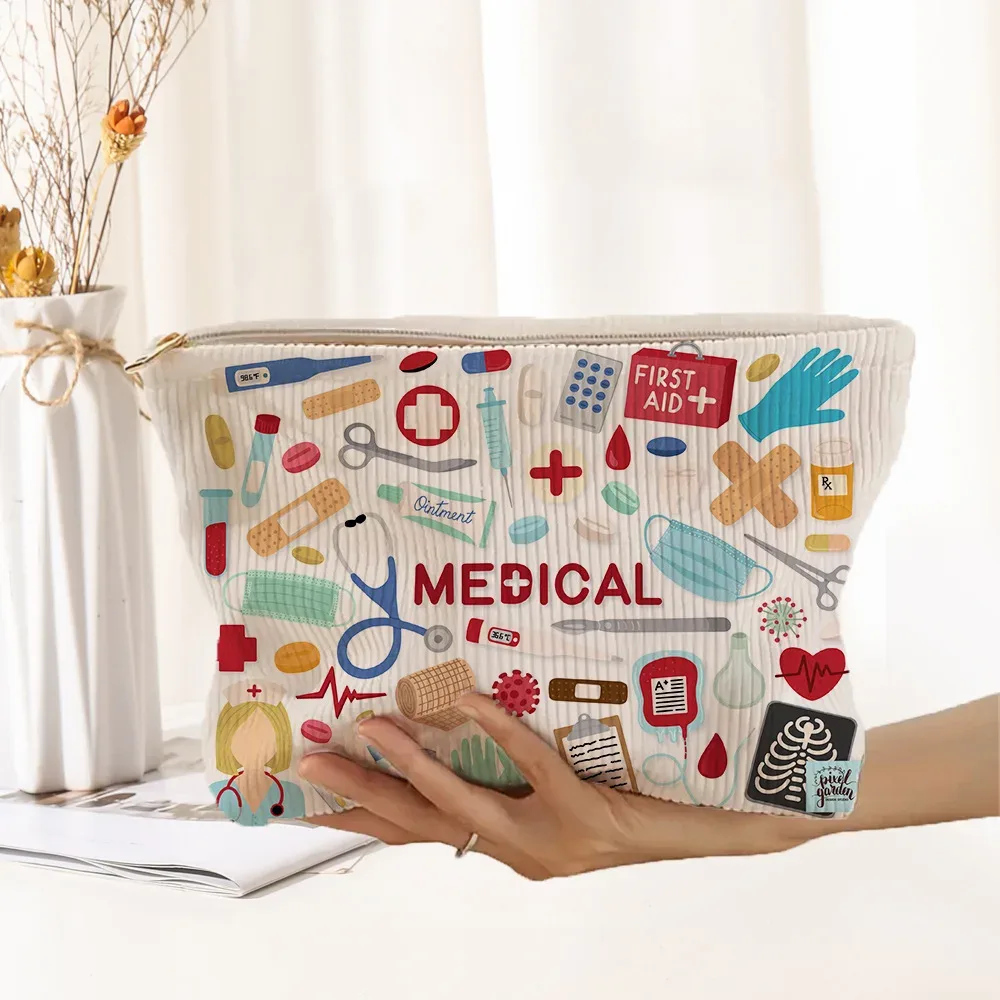 trousse de toilette en velours côtelé sur le thème médical, sac de rangement portable pour les professionnels de la santé, cadeau pour la journée des infirmières
