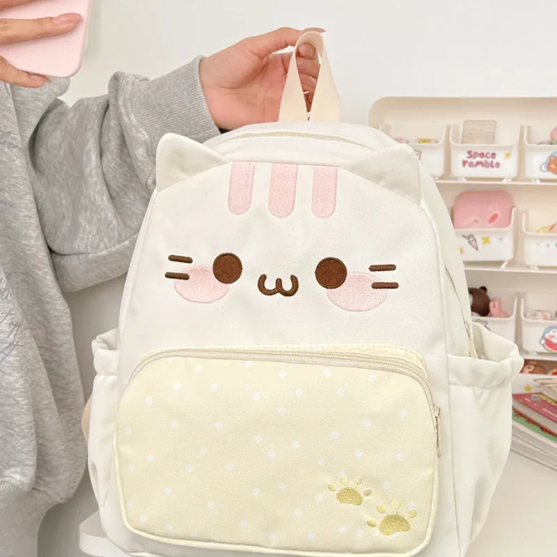 sac à dos chat à pois de dessin animé, grande capacité, sac d'école mignon, sac à livres pour étudiants, sac à dos de voyage léger, sac à dos pour ordinateur portable kawaii